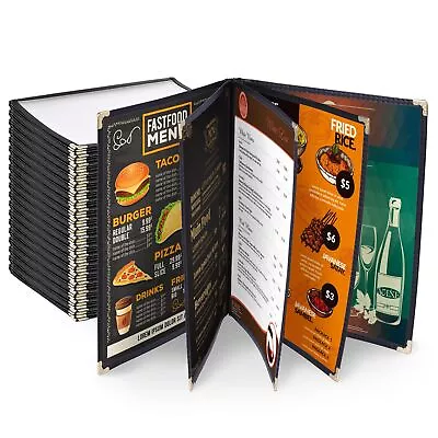 WeChef 20 Menu Cover 10 View Double Stitch Black Trim 8.5 X11  Fold 5 Page Book • $105.90