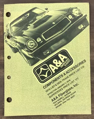 Vintage A&A FIBERGLASS Inc 1978 PRICE LIST Parts Catalog CHEVY CAMARO Cover 1977 • $14.99