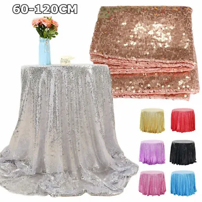 $19.99 • Buy 60-120 Sparkly Glitter Sequin Table Cloth Cover Round Tablecloth Wed Party Decor