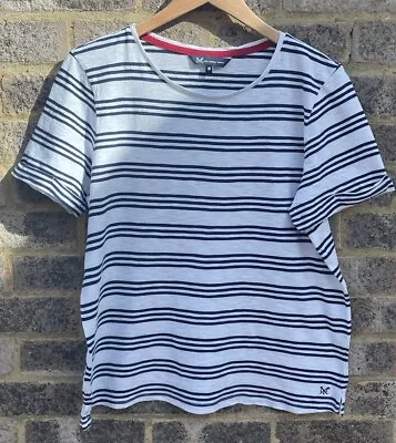 Crew Clothing White Navy Size 16 Crew Neck T-shirt Turn Up Sleeves • £3.99