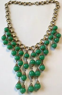 Vintage Early Miriam Haskell Dangle Jade Green Glass Bead Bookchain Necklace • $175