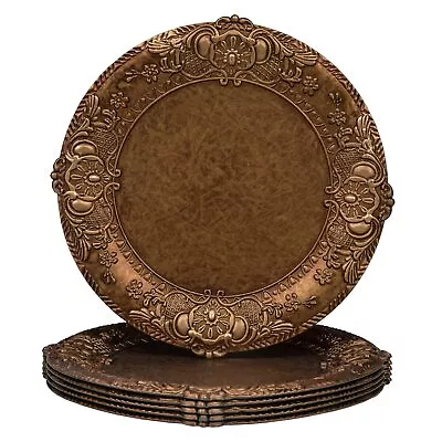 13  Antique Gold Charger Plates Plate Chargers With Embossed Rim Round Plasti... • $51.15