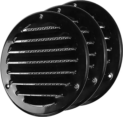 Vent Systems 4  Inch Black Soffit Vent Cover - Pack Of 3 - Round Air Vent Louver • $33.53