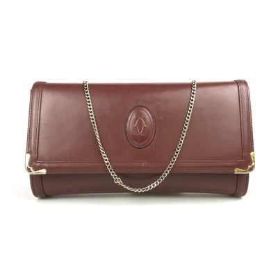 $70 • Buy Cartier Bag Shoulder Bag Leather Dark Red Authentic