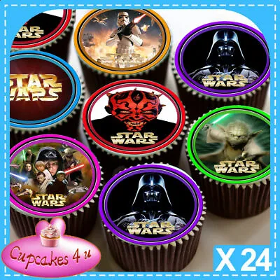 24 X STAR WARS CHARACTERS CUPCAKE TOPPERS PRINTED ON EDIBLE ICING SHEET C7104 • £4.99