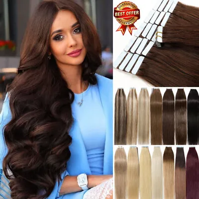 £32.68 • Buy 7A* Tape In Remy Human Hair Extensions Skin Weft Invisible Super Glue 40PCS 100G