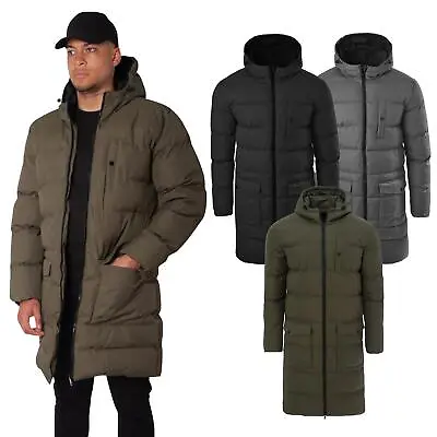 Mens Long Coat Puffer Jacket Padded Quilted Zip Up Longline Winter Coat S - 2XL • £44.99