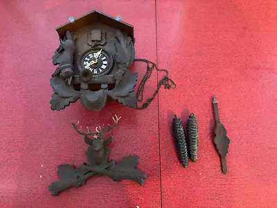 Vintage Wooden Black Forest Hunter's Cuckoo Clock Germany Parts Or Repair • $57.99