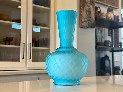 Antique Mt Washington Blue Pairpoint Quilted Satin Long Neck Vase • $125