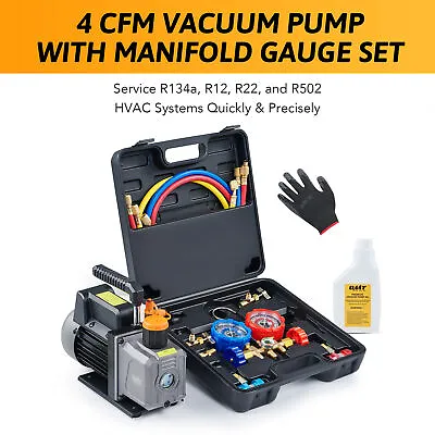 Vacuum Pump Kit For Automotive AC Refrigerant Recharging Evacuation 1/3 HP 4cfm • $97.66