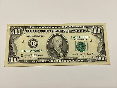 Series 1990 US One Hundred Dollar Bill $100 New York ~ B 61127596 F • $133