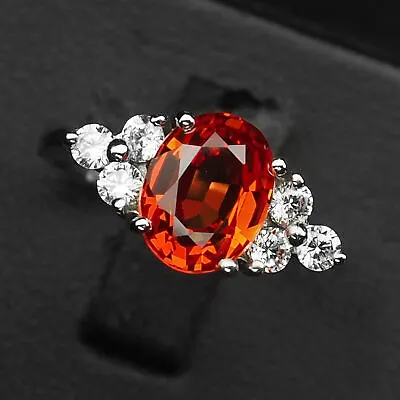 Retro Sapphire Orange Oval 3.10 CT. 925 Sterling Silver Engagement Ring • $15.04