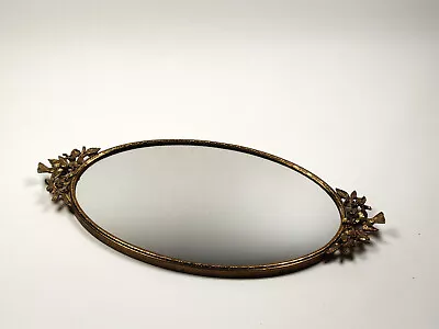 Vintage Goldtone Signed Matson Dogwood Flower Bird Vanity Mirror Tray 14.5  X 7  • $80