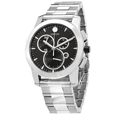 Movado $2495 Mens Vizio 44m Silver Chronograph Swiss Watch - Black Dial 0607544 • $1046.76