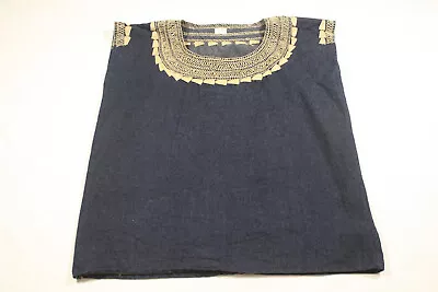 Womens Mexican Style Top Navy Blue With Beige Neck & Shoulder Trim Medium • $9