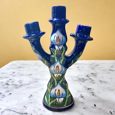 Talavera Mexican Folk Art Pottery 3 Arm Candelabra Candle Stick Holder Lily • $29.99