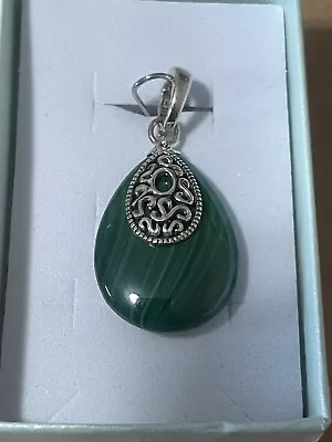 Sterling Silver Stamped Malachite Pendant • $5