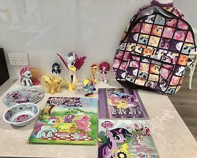 My Little Pony & Equestria Girl Bundle - 3 Books 2 Melamine Plates 1 Bag 6 Dolls • $52.95