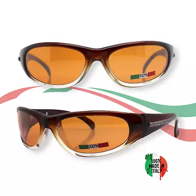 Sunglasses Sports Made IN Italy Rectangular Wrap Brown Orange • $151.13