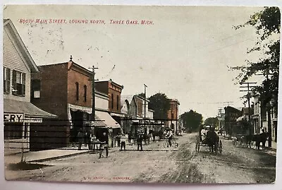 Printed Postcard - South Main Street Looking North Three Oaks Michigan MI  • $10.99