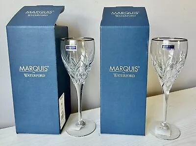 Pair Marquis By Waterford Caprice Platinum White Wine Glasses New In Box 8.5”h • $40