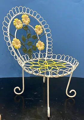 Vintage Metal Chair Planter Pot Holder Wrought Iron Style W/Flowers Leaves Loops • $18.99