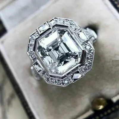 3Ct Lab Created Asscher Cut Diamond Art Deco Engagement Ring 14K White Gold FN • $42