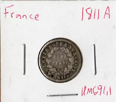 Coin France (Napoleon I) 1/2 Franc 1811 A KM691.1 Silver • $18.39