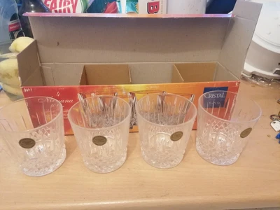 £40 • Buy CRISTAL DE FRANCE 24%  LEAD Crystal 4x Whiskey Tumblers 4 X Champagne Flutes