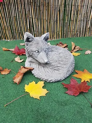 Concrete Stone Garden Ornament Cute Sleepy Fox Inspired Gift • £24.95