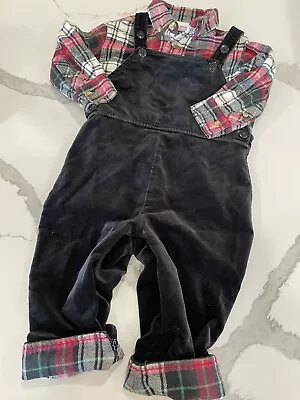 Hanna Andersson Baby Boys Plaid Black Velvet Outfit 80 18-24 Months SI35 • $20