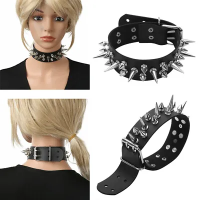 Punk Gothic Leather Choker Metal Spike Stud Collar Rivet Necklace O-ring Jewelry • $7.86