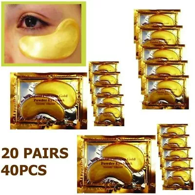 20 Pair Crystal Collagen 24K Gold Under Eye Anti Aging Wrinkle Gel Pad Face Mask • £5.99