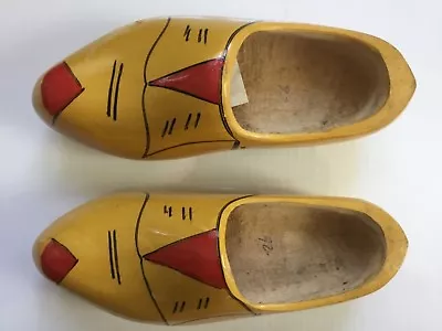 Vtg 1960s A.W.G. OTTEN Dutch Wooden Shoes Clogs Yellow Red 26 Netherlands • $38.88