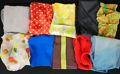 10 Vintage Head Neck Scarves Scarf Lot Printed Sheer Floral Dots Farm Fresh • $5.09