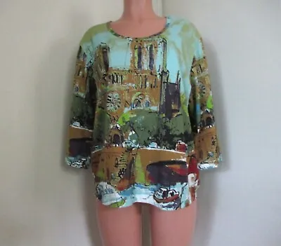 Michael Leu Art-to-wear  Catheral Scene  Pullover 3/4 Sleeve Cotton Knit Top  L • $18