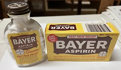 Vintage Bayer Aspirin Tablets Plastic Bottle Metal Cap With Box • $14.99