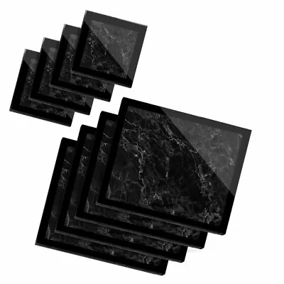 £59.99 • Buy 4x Glass Placemates & Coasters  - Black Granite Rock Effect  #3320