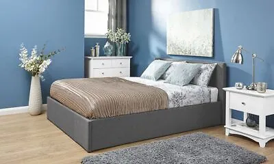 Ottoman End Lift Bedstead Gas Lift Storage Bed Hopsack Fabric 3ft 4ft 4ft6 5ft • £285.99