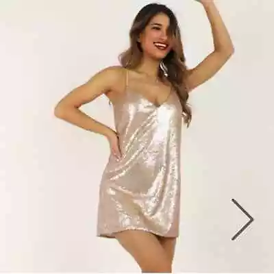 Showpo Waking Up In Vegas Slip Dress In Champagne Sequin Size 10 • $55