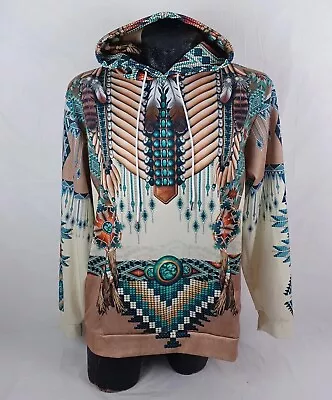 Chaos Monkey Native American Warrior Graphic Hoodie Size Large All Over Print  • $26