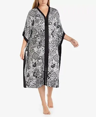 £42.55 • Buy Ellen Tracy Plus Size Zip-Front Caftan Robe - 1X, Black-White Paisley #7707