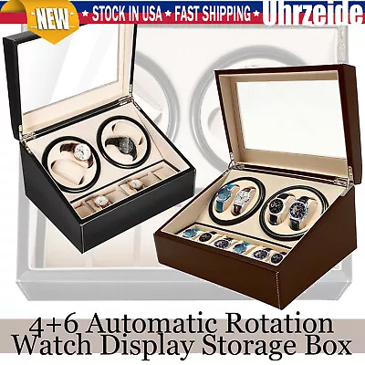 Lurxy PU 4+6 Automatic Rotation Watch Winder Display Case Wooden Storage Box US • $60