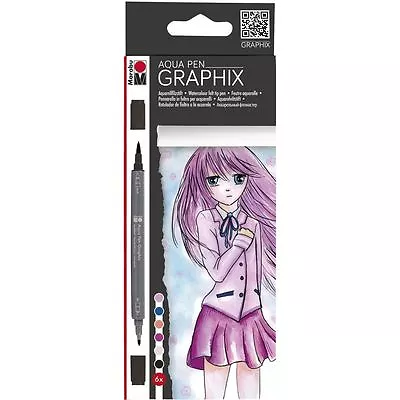 Marabu Aqua Pen Graphix Marker Set Watercolour Drawing 6 Pack - MA KE MANGA • £14.99