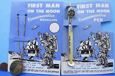 APOLLO 11 Medallion & Pen PAIR '69 Vtg First MAN On MOON Neil Armstrong NASA • $19.89