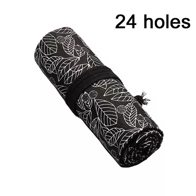 24Holes Canvas Bag Roll Up Stationery Pen Brushes Makeup Pencil Case Pouch • $13.84