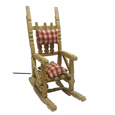 Vintage Clothespin Folk Art Wood Doll/ Barbie Rocking Chair-9”h Red Gingham • $16.79