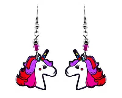 Pink Unicorn Face Earrings Magical Girl Accessory Fantasy Cute Boho Art Jewelry • $13.99