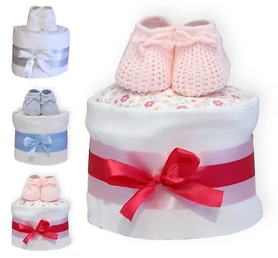 Baby Nappy Cake Newborn Present Gift Wrapped And Tag White Pink Blue Baby Shower • £13.99