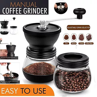 Coffee Bean Grinder Manual Adjustable Ceramic Hand Held Mill Coarseness Maker • £11.99